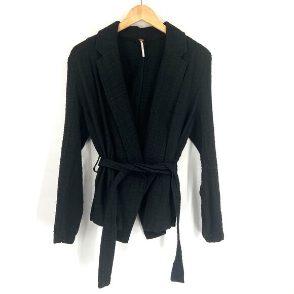 Free People Cotton Gauze Wrap Blazer Black Size Medium - Picture 1 of 6